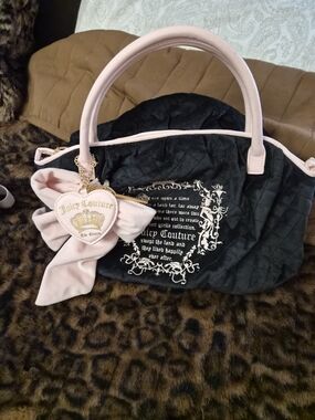 NWOT Juicy Couture Black Quilted Satchel with Pink Bow Charm